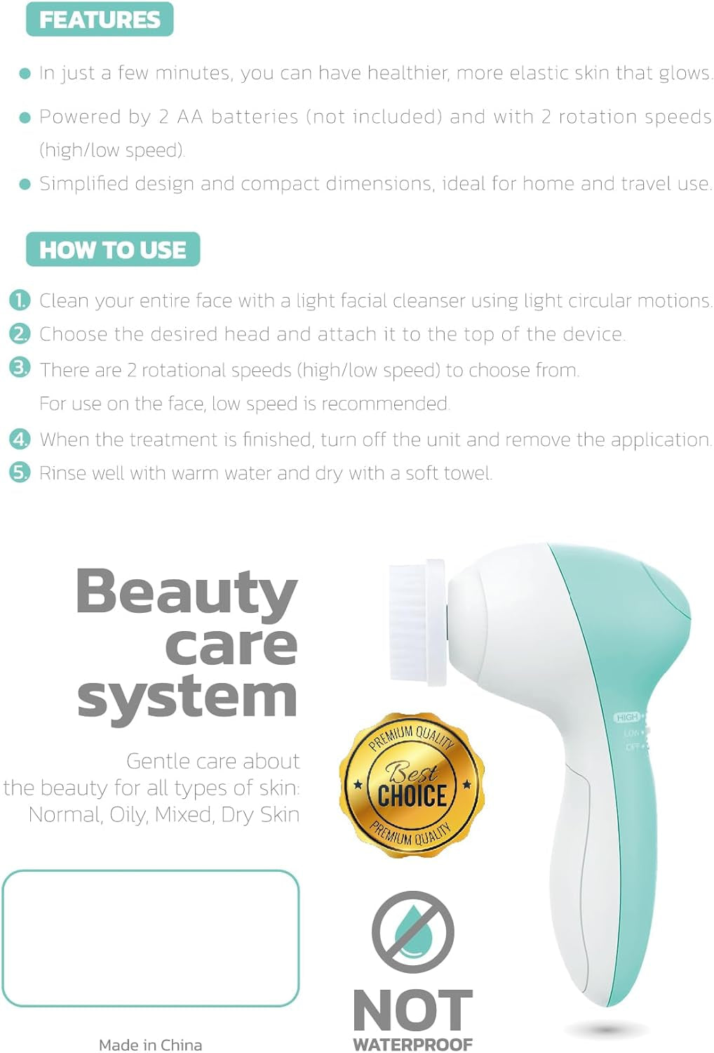 Radiant Scrub| Electric Powered Facial Cleansing Brush Exfoliation Including 7 Heads 